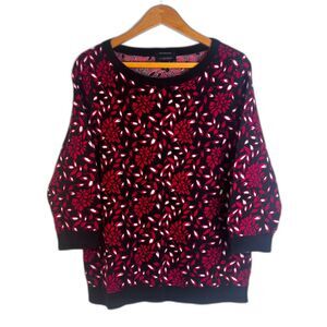 Lands End 100% Supima Cotton Floral Maximalist Busy Print Sweater Size LG/14-16